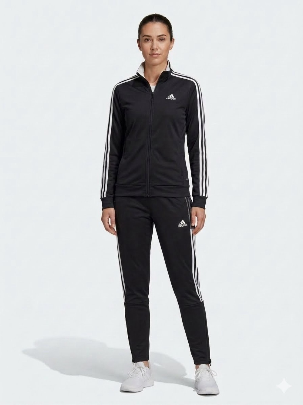 Adidas Black Track Suit with White Three-Stripes